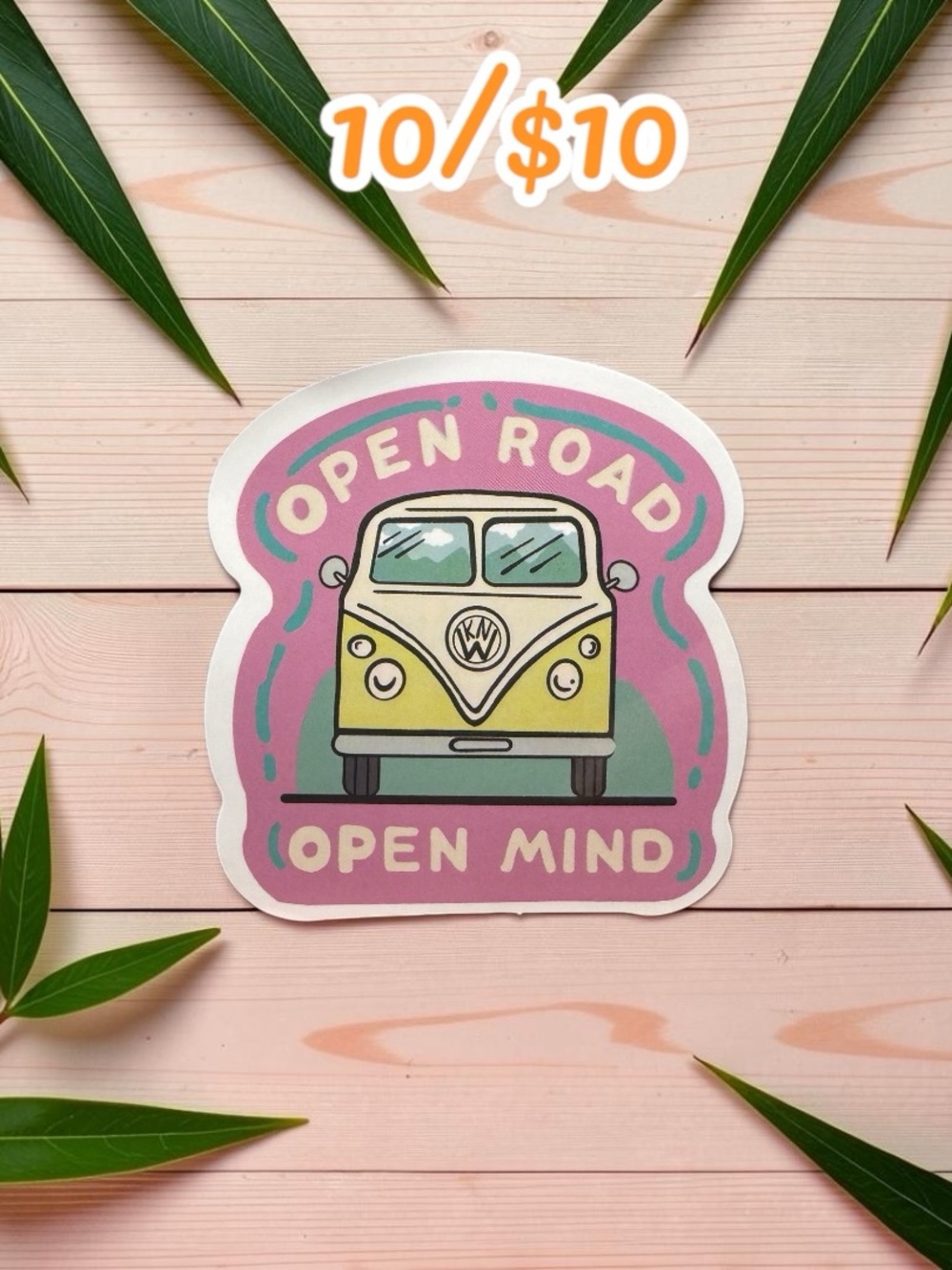 10 / $10 Open Road Open Mind Retro Van Sticker